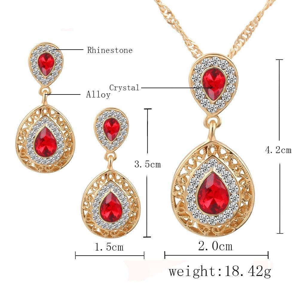 Women Crystal Water Drop Pendant Necklaces Earrings Sets (Green)