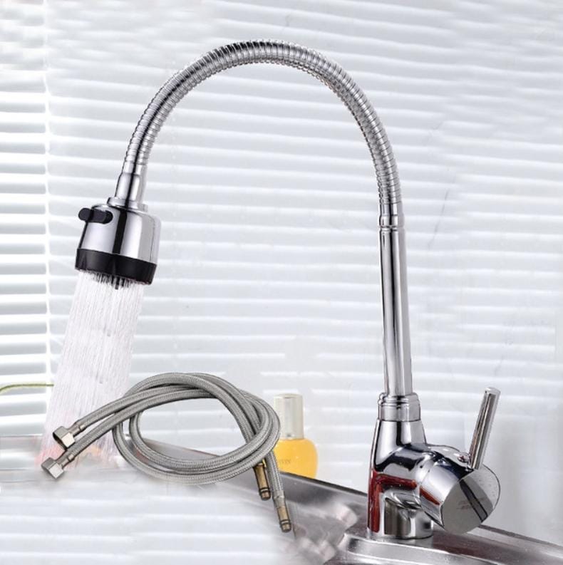 Kitchen Faucet Anti-splash Head Wash Basin Sink Universal Rotatable Faucet Full Copper Joint, Style:Hot & Cold Water+60 cm Tube