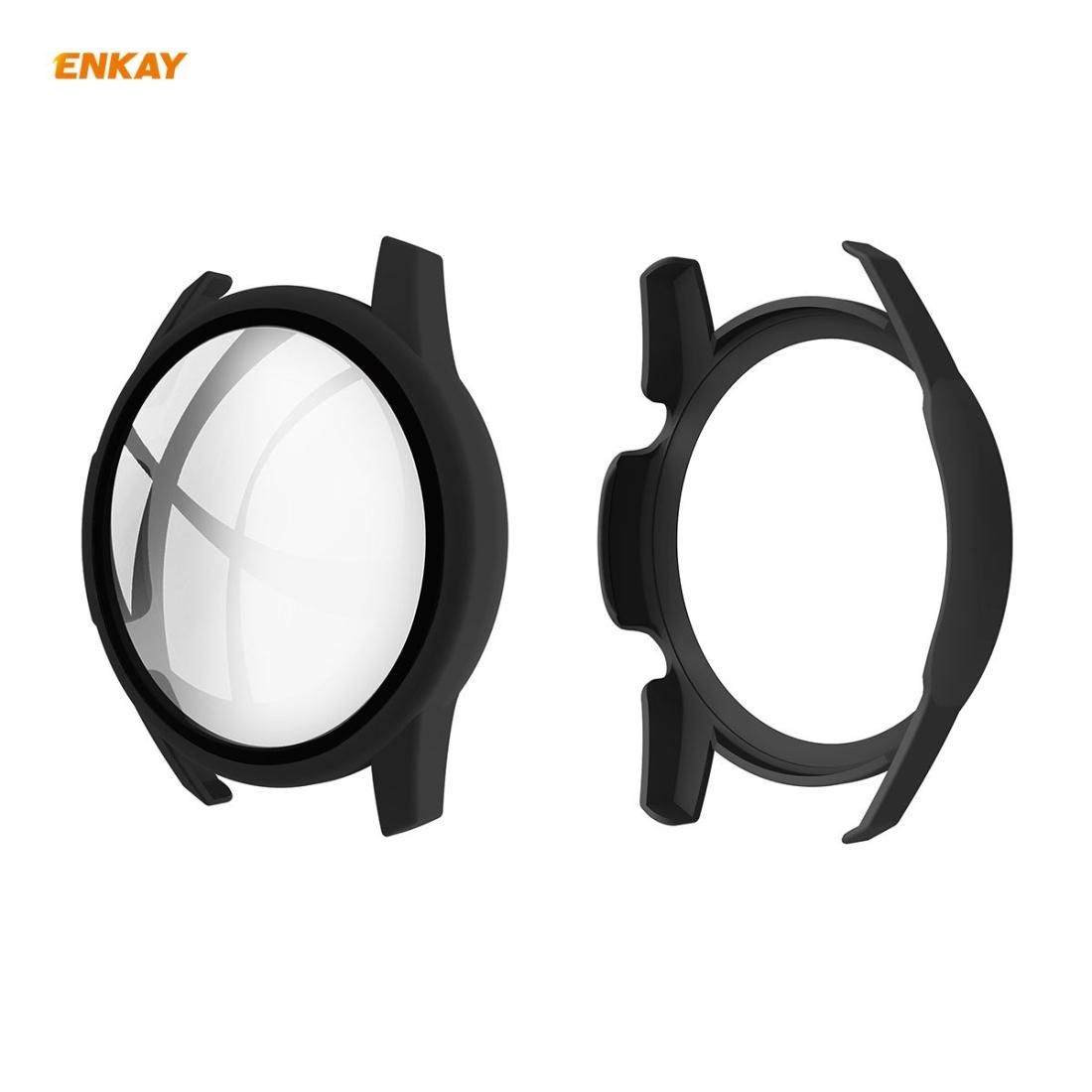 For Huawei Watch GT 2 42mm ENKAY Hat-Prince ENK-AC8201 Full Coverage PC Frosted Case + 9H Tempered Glass Protector (Black)