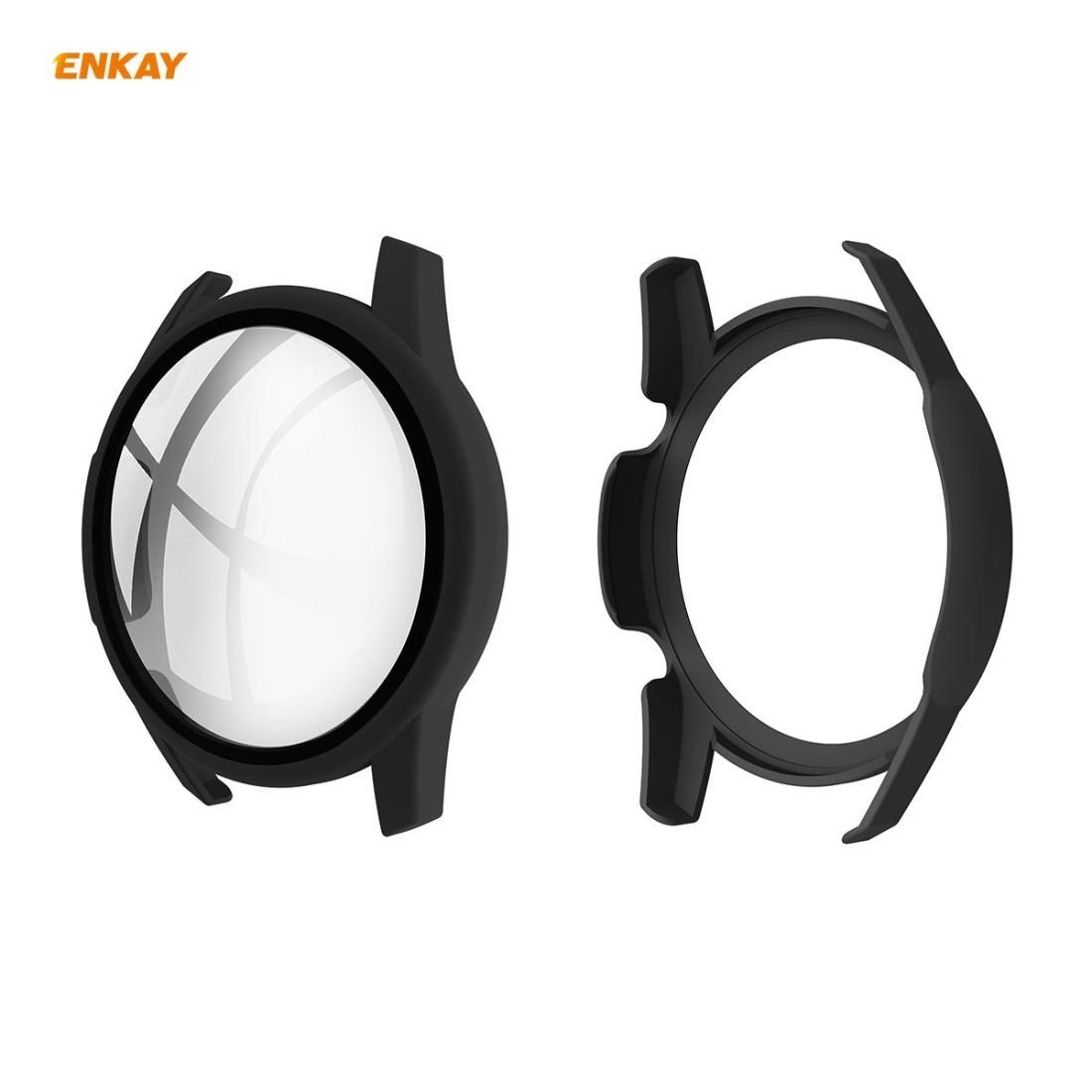 For Huawei Watch GT 2 42mm ENKAY Hat-Prince ENK-AC8201 Full Coverage PC Frosted Case + 9H Tempered Glass Protector (Black)