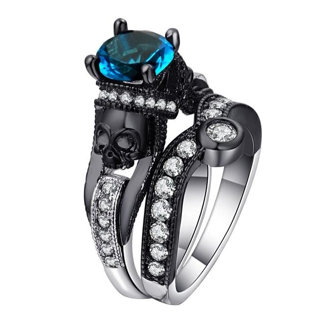 2 PCS Skull Ring Punk Style Fashion Jewelry, Ring Size:9 (Light Blue K-B)