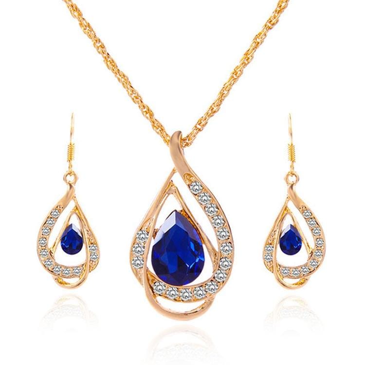 2 Sets Fashion Double Layer Water Drop Crystal Jewelry Sets for Women (Blue)