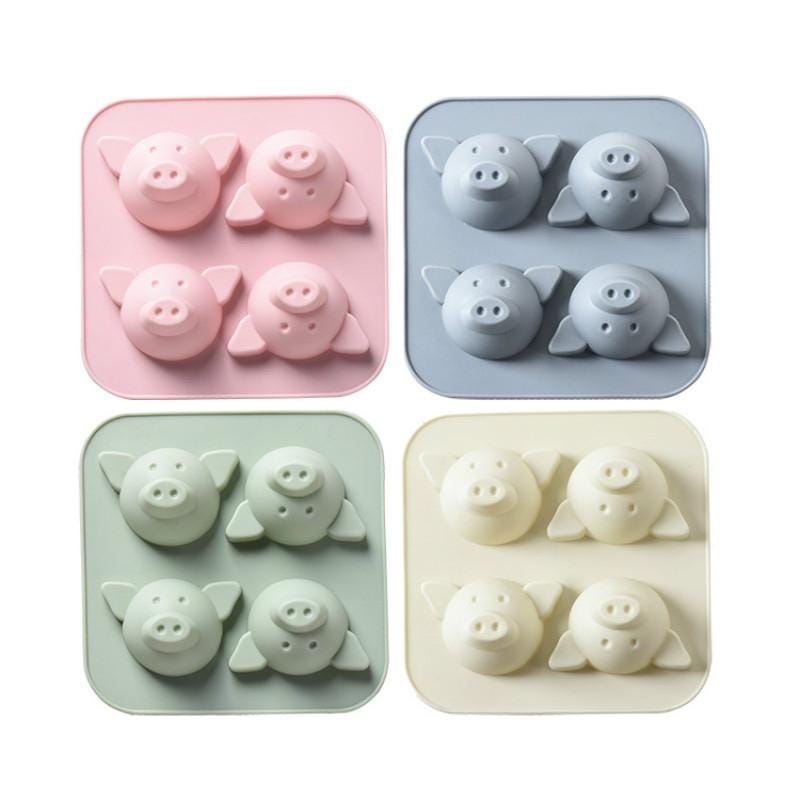 6 PCS Cute Pig Silicone Cake Mold Rice Cake Chocolate Ice Cube Handmade Soap Mold (Grey blue)