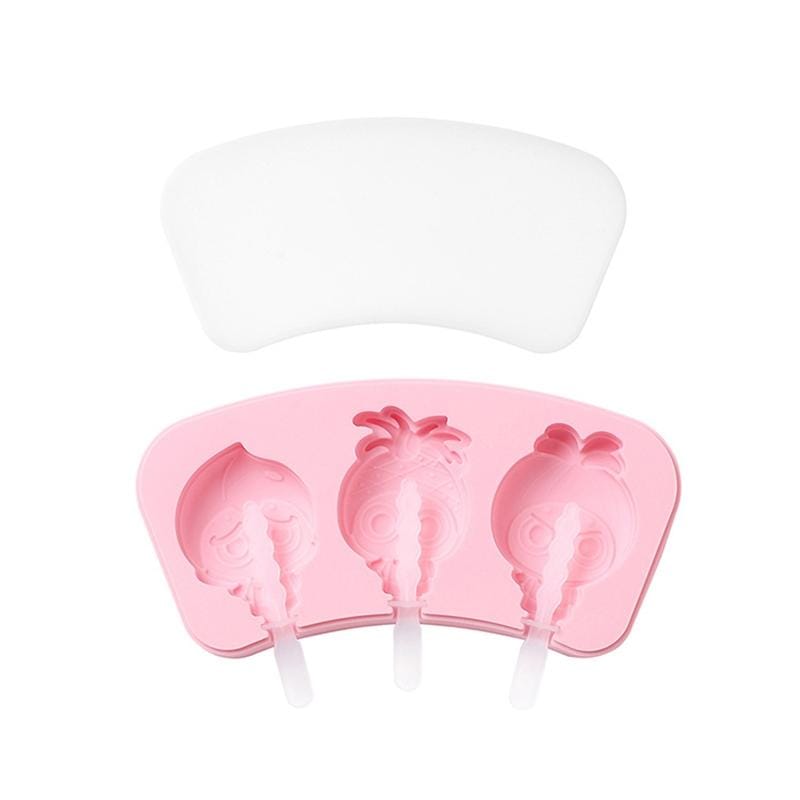 2 PCS Cartoon Homemade Popsicle Ice Cream Mold with Lid Silicone Baking Tool, Style:Fruit Man (Pink)