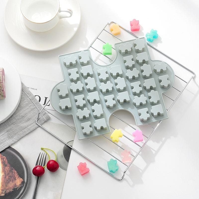 4 PCS Creative Jigsaw Puzzle Shape Ice Tray Mold Microwave Oven Candy Chocolate Cake Mold (Pink)