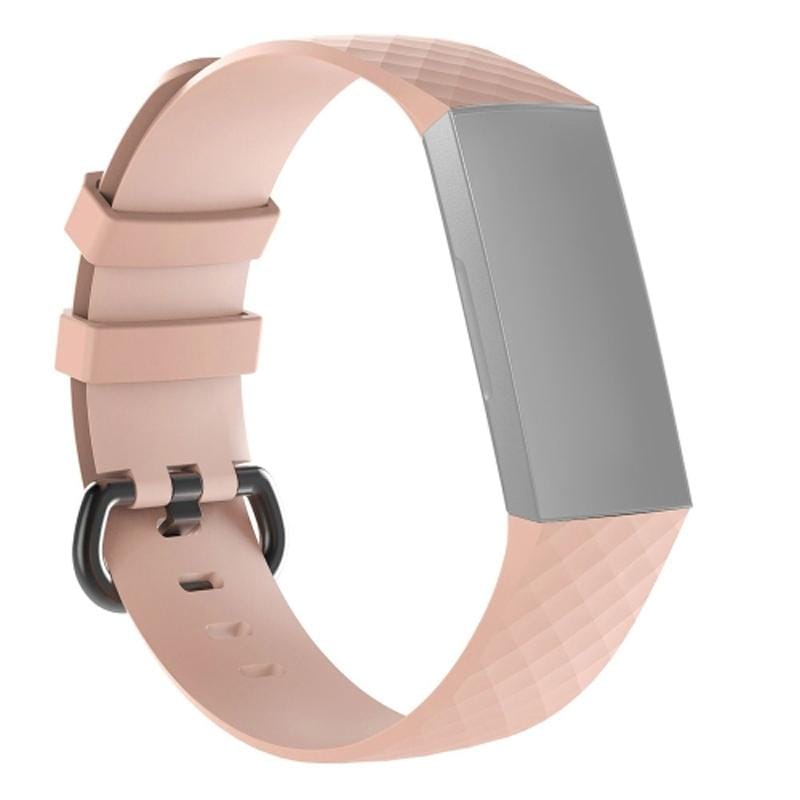 Diamond Pattern Silicone Wrist Strap Watch Band for Fitbit Charge 4 Large Size:210*18mm (Pink)