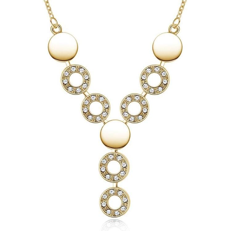 Fashion Crystal Women Circle Rhinestone Necklace Earrings Ring Set (Gold)