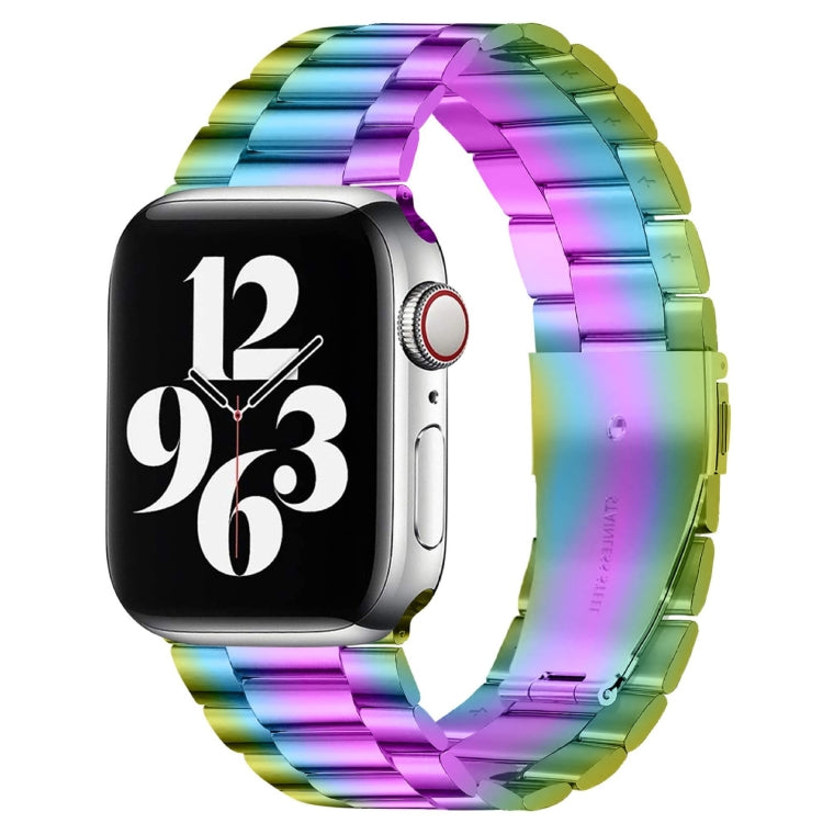 For Apple Watch Series 8&7 41mm / SE 2&6&SE&5&4 40mm / 3&2&1 38mm Fold Buckle 3 Beads Stainless Steel Watch Band