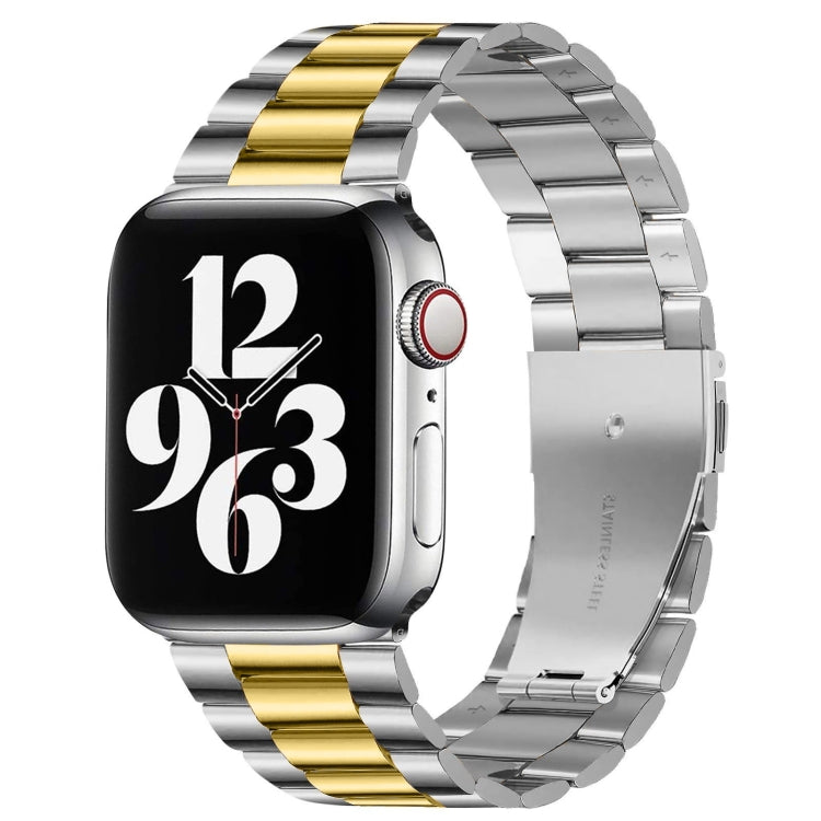 For Apple Watch Series 8&7 41mm / SE 2&6&SE&5&4 40mm / 3&2&1 38mm Fold Buckle 3 Beads Stainless Steel Watch Band