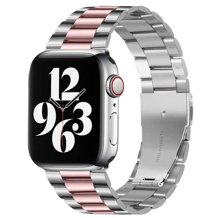 For Apple Watch Series 8&7 41mm / SE 2&6&SE&5&4 40mm / 3&2&1 38mm Fold Buckle 3 Beads Stainless Steel Watch Band
