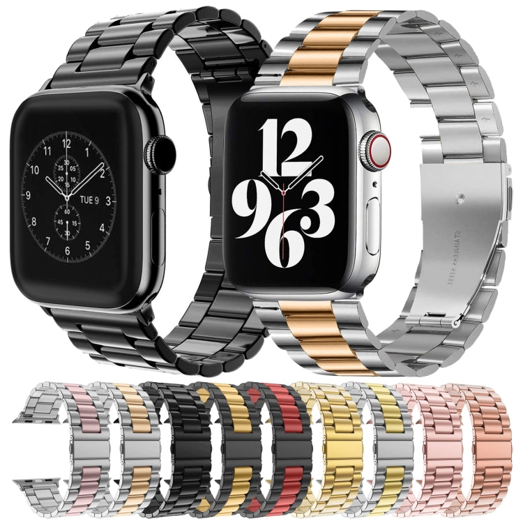 For Apple Watch Series 8&7 41mm / SE 2&6&SE&5&4 40mm / 3&2&1 38mm Fold Buckle 3 Beads Stainless Steel Watch Band