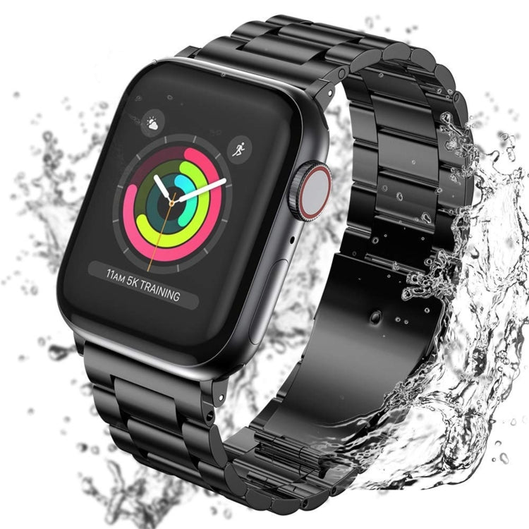 For Apple Watch Series 8&7 41mm / SE 2&6&SE&5&4 40mm / 3&2&1 38mm Fold Buckle 3 Beads Stainless Steel Watch Band