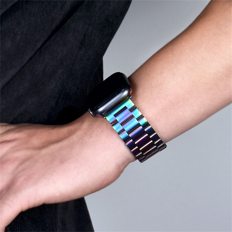 For Apple Watch Series 8&7 41mm / SE 2&6&SE&5&4 40mm / 3&2&1 38mm Fold Buckle 3 Beads Stainless Steel Watch Band