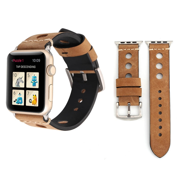 For Apple Watch Series 8&7 41mm / SE 2&6&SE&5&4 40mm / 3&2&1 38mm Retro Hole Genuine Leather Wrist Watch Band