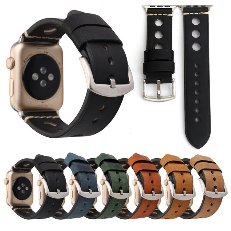For Apple Watch Series 7 45mm / 6 & SE & 5 & 4 44mm / 42mm 3 & 2 & 1 Retro Hole Genuine Leather Wrist Watch Band