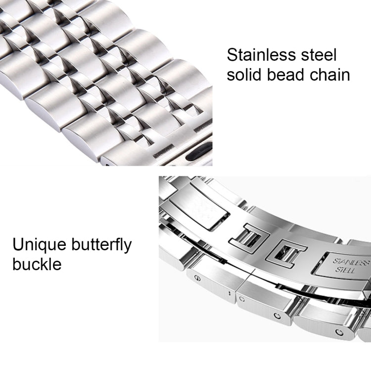 20mm Women Hidden Butterfly Buckle 7 Beads Stainless Steel Watch Band For Apple Watch 38mm(Silver Gold)