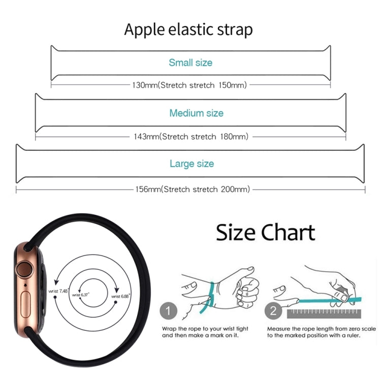 For Apple Watch Series 8&7 41mm / SE 2&6&SE&5&4 40mm / 3&2&1 38mm Solid Color Elastic Silicone Watch Band, Size:S 130mm