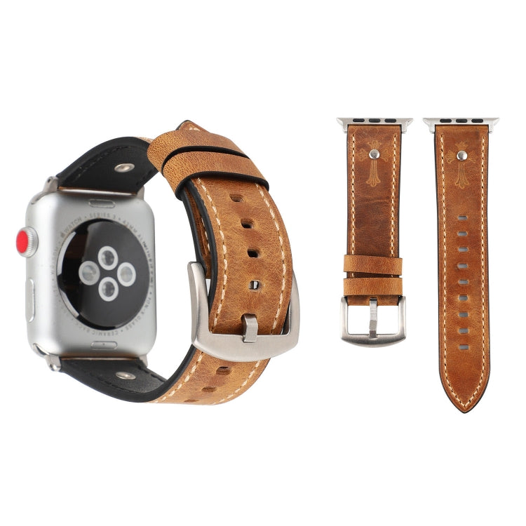 Crowe Star Embossing Texture Genuine Leather Wrist Watch Band for Apple Watch Series 3 & 2 & 1 38mm