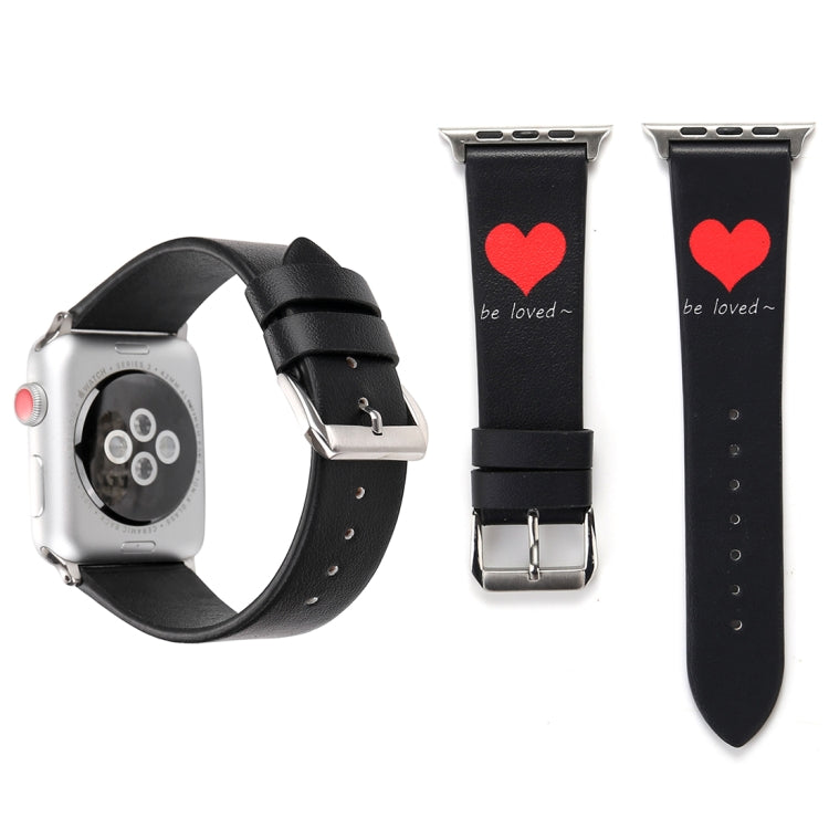 Fashion Simple Heart Pattern Genuine Leather Wrist Watch Band for Apple Watch Series 3 & 2 & 1 42mm