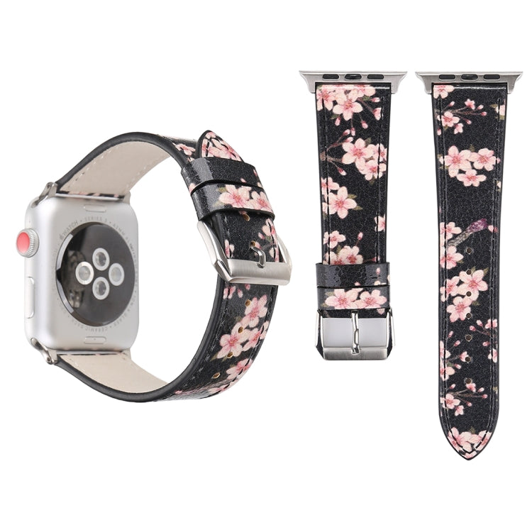 Fashion Plum Blossom Pattern Genuine Leather Wrist Watch Band for Apple Watch Series 3 & 2 & 1 38mm