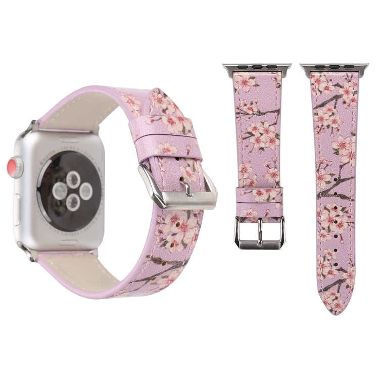 Fashion Plum Blossom Pattern Genuine Leather Wrist Watch Band for Apple Watch Series 3 & 2 & 1 38mm