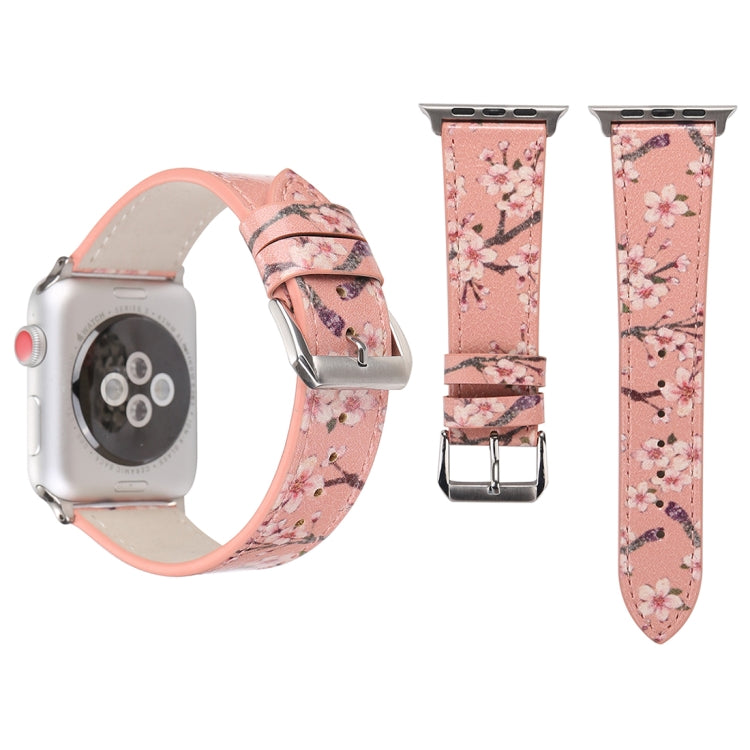 Fashion Plum Blossom Pattern Genuine Leather Wrist Watch Band for Apple Watch Series 3 & 2 & 1 42mm