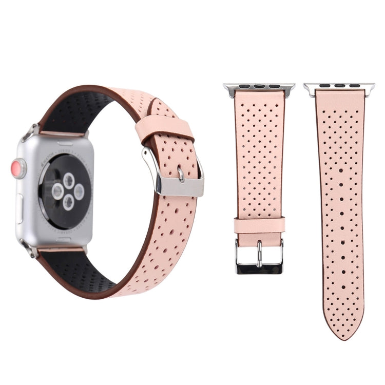 For Apple Watch Series 8&7 41mm / SE 2&6&SE&5&4 40mm / 3&2&1 38mm Simple Fashion Genuine Leather Hole Pattern Watch Band