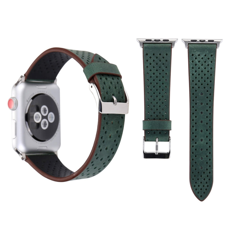 For Apple Watch Series 8&7 41mm / SE 2&6&SE&5&4 40mm / 3&2&1 38mm Simple Fashion Genuine Leather Hole Pattern Watch Band