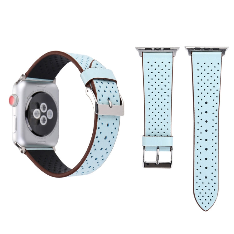 For Apple Watch Series 8&7 41mm / SE 2&6&SE&5&4 40mm / 3&2&1 38mm Simple Fashion Genuine Leather Hole Pattern Watch Band