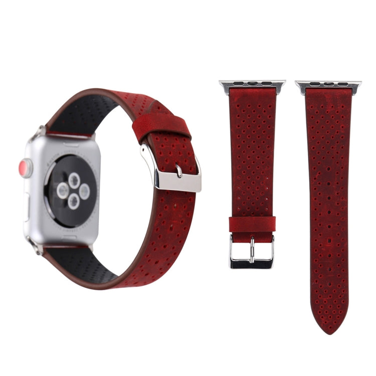 For Apple Watch Series 8&7 41mm / SE 2&6&SE&5&4 40mm / 3&2&1 38mm Simple Fashion Genuine Leather Hole Pattern Watch Band