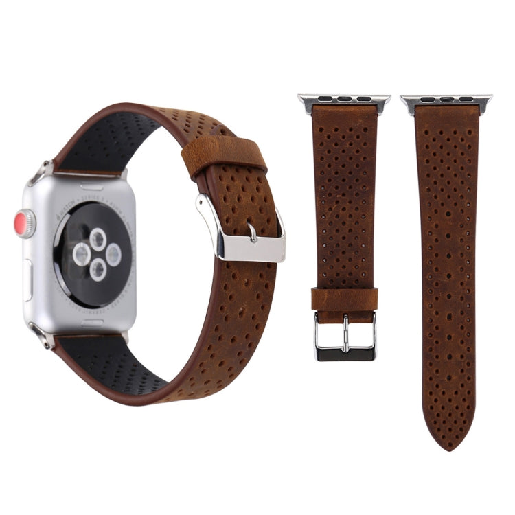 For Apple Watch Series 8&7 41mm / SE 2&6&SE&5&4 40mm / 3&2&1 38mm Simple Fashion Genuine Leather Hole Pattern Watch Band