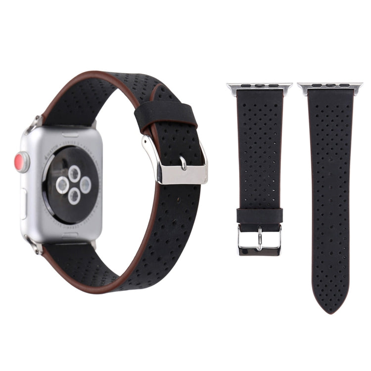 For Apple Watch Ultra 49mm / Series 8&7 45mm / SE 2&6&SE&5&4 44mm / 3&2&1 42mm Simple Fashion Genuine Leather Hole Pattern Watch Band