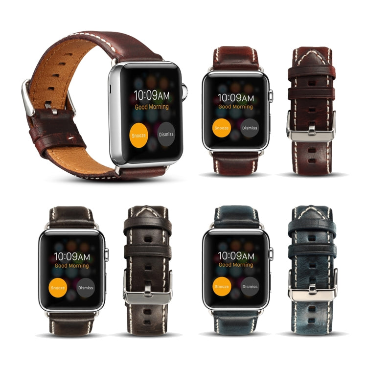 Denior Oil Wax Retro Watch Leather Watch Band for Apple Watch Series 7 45mm / 6 & SE & 5 & 4 44mm / 3 & 2 & 1 42mm