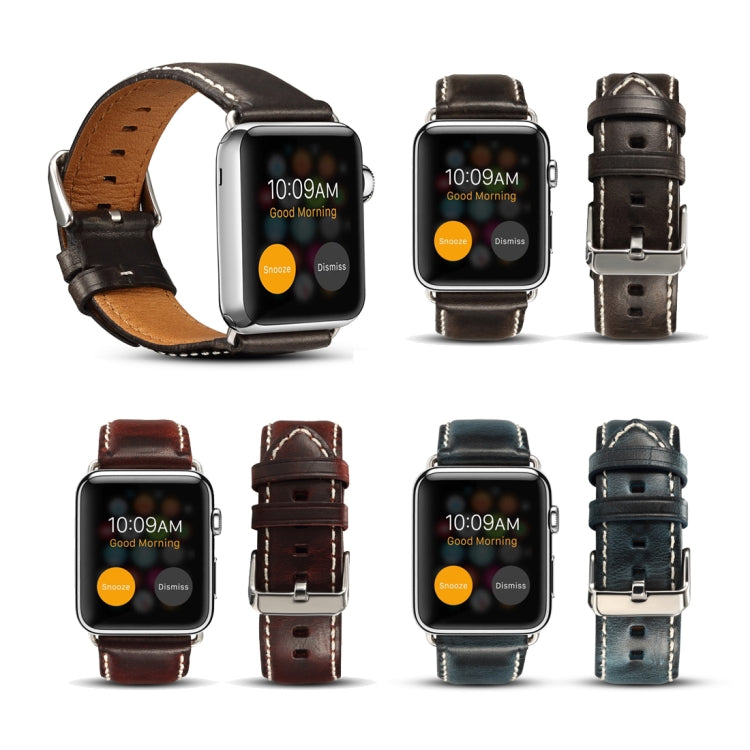 Denior Oil Wax Retro Watch Leather Watch Band for Apple Watch Series 8&7 41mm / SE 2&6&SE&5&4 40mm / 3&2&1 38mm
