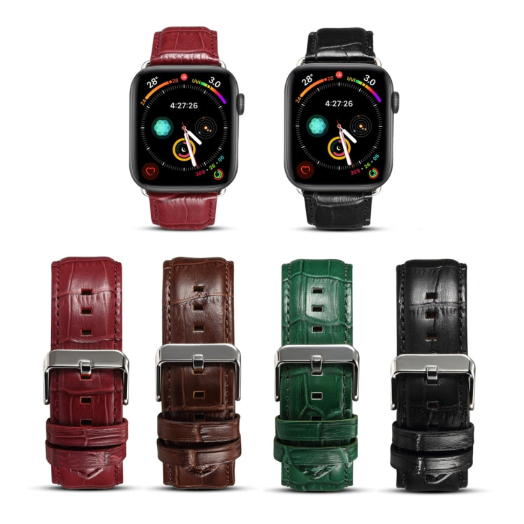 Denior Crocodile Grain Watch Cowhide Leather Watch Band for Apple Watch Series 7 45mm / 6 & SE & 5 & 4 44mm / 3 & 2 & 1 42mm