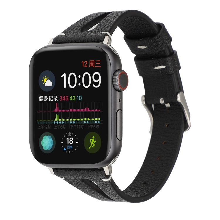 Simple V-shaped Leather Watch Band for Apple Watch Series 7 41mm / 6 & SE & 5 & 4 40mm / 3 & 2 & 1 38mm