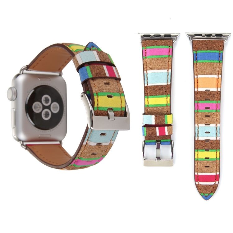 For Apple Watch Series 3 & 2 & 1 42mm New Style Wodden Texture Genuine Leather Wrist Watch Band