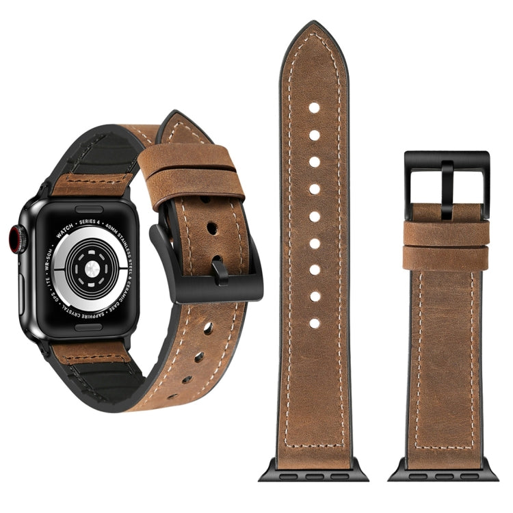 Crazy Horse Texture TPU + Stainless Steel Watch Band for Apple Watch Series 7 45mm / 6 & SE & 5 & 4 44mm / 3 & 2 & 1 42mm