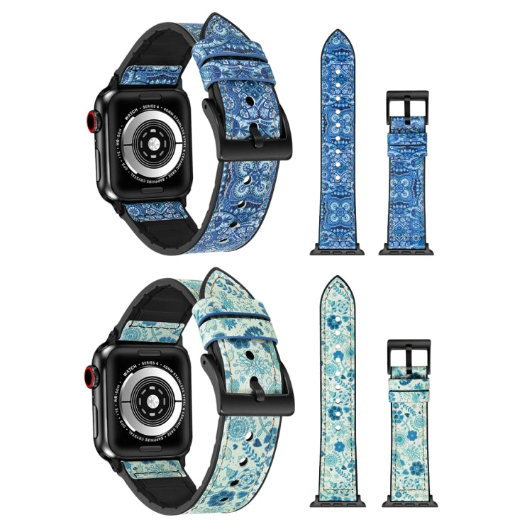Flower Pattern TPU + Stainless Steel Watch Band for Apple Watch Series 3 & 2 & 1 42mm