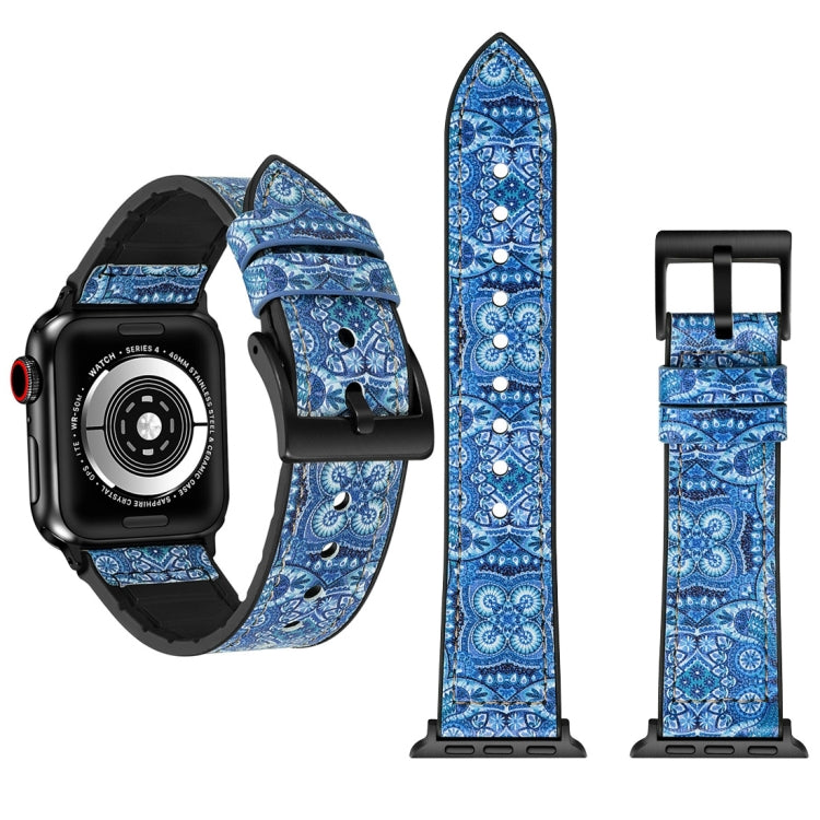 Flower Pattern TPU + Stainless Steel Watch Band for Apple Watch Series 7 41mm / 6 & SE & 5 & 4 40mm / 3 & 2 & 1 38mm