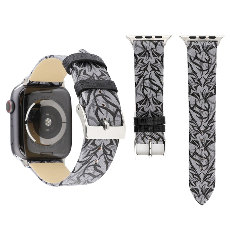 Thorns Printing Genuine Leather Watch Band for Apple Watch Series 8&7 41mm / SE 2&6&SE&5&4 40mm / 3&2&1 38mm