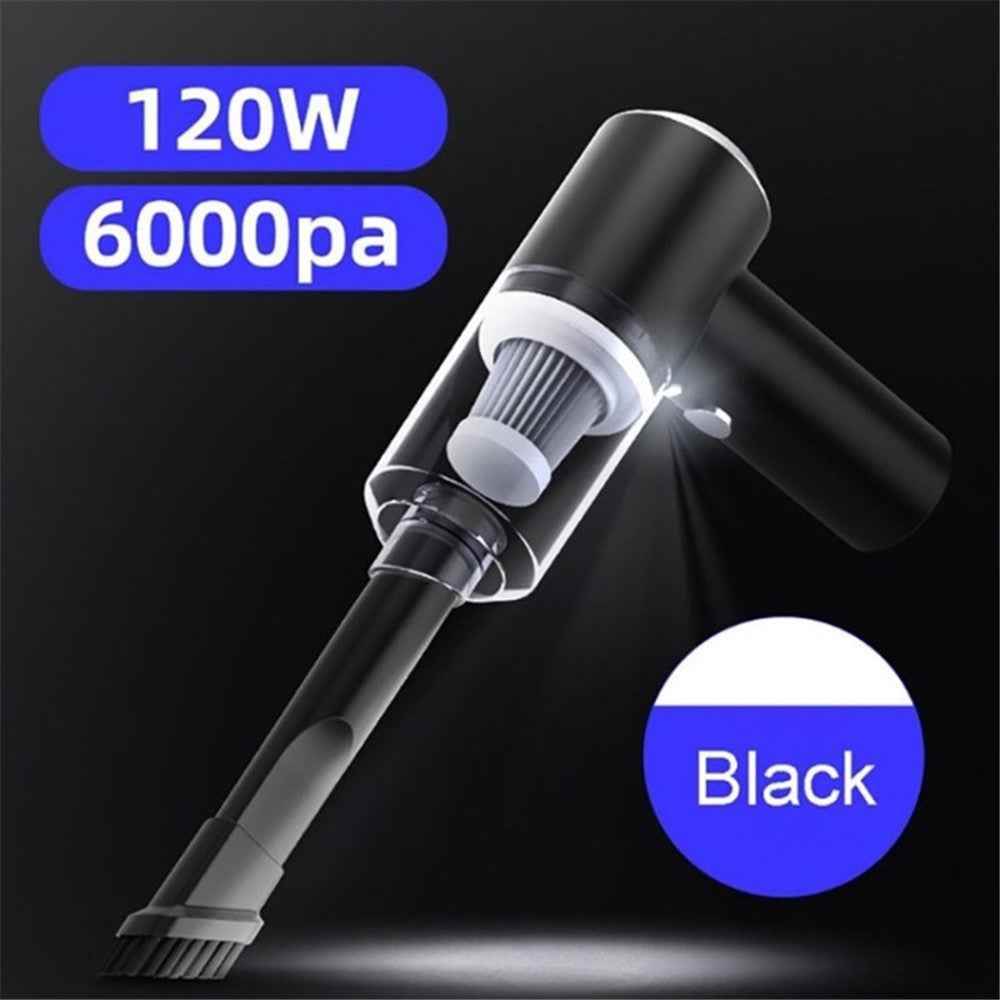 6000Pa 120W Cordless Car Vacuum Cleaner Powerful USB Rechargeable for Car Home Office Pet Hair - Black