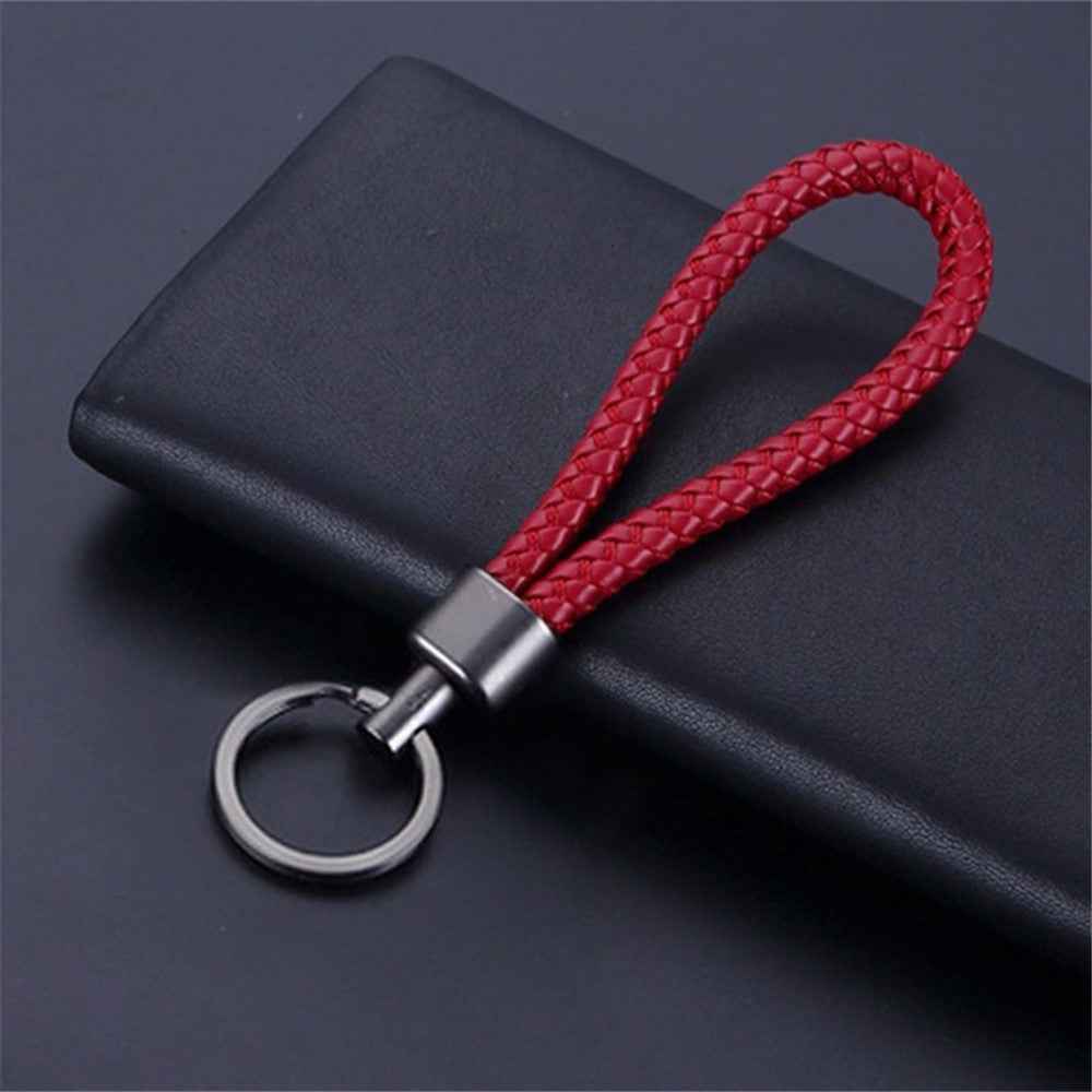 Woven Handmade PU Leather Keychain Men Women Car Key Ring - Red