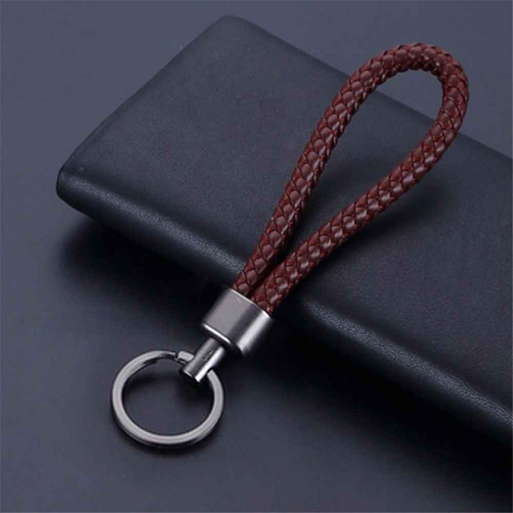 Woven Handmade PU Leather Keychain Men Women Car Key Ring - Coffee