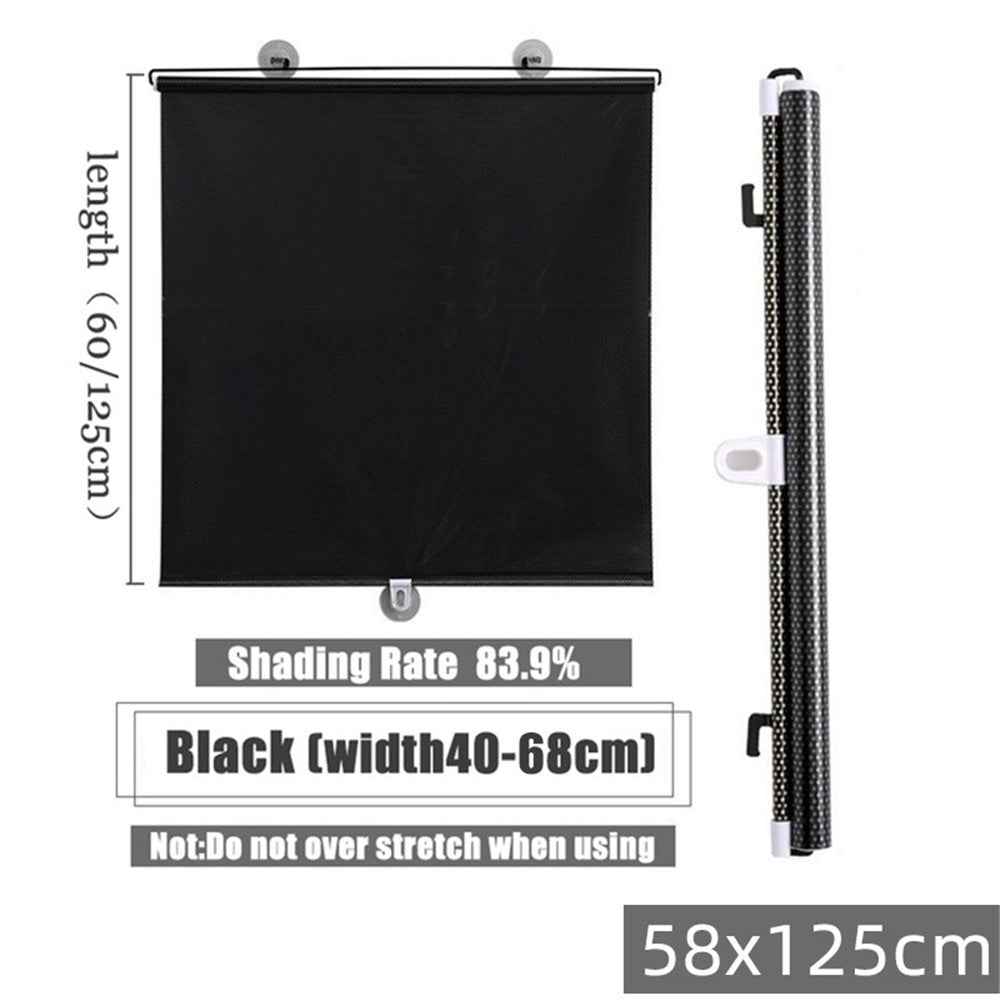 Retractable Car Sun Shade Laser Cut Side Window Sunshade for Vehicle / Home Use Mesh Sunblock - Black / 58x1250cm