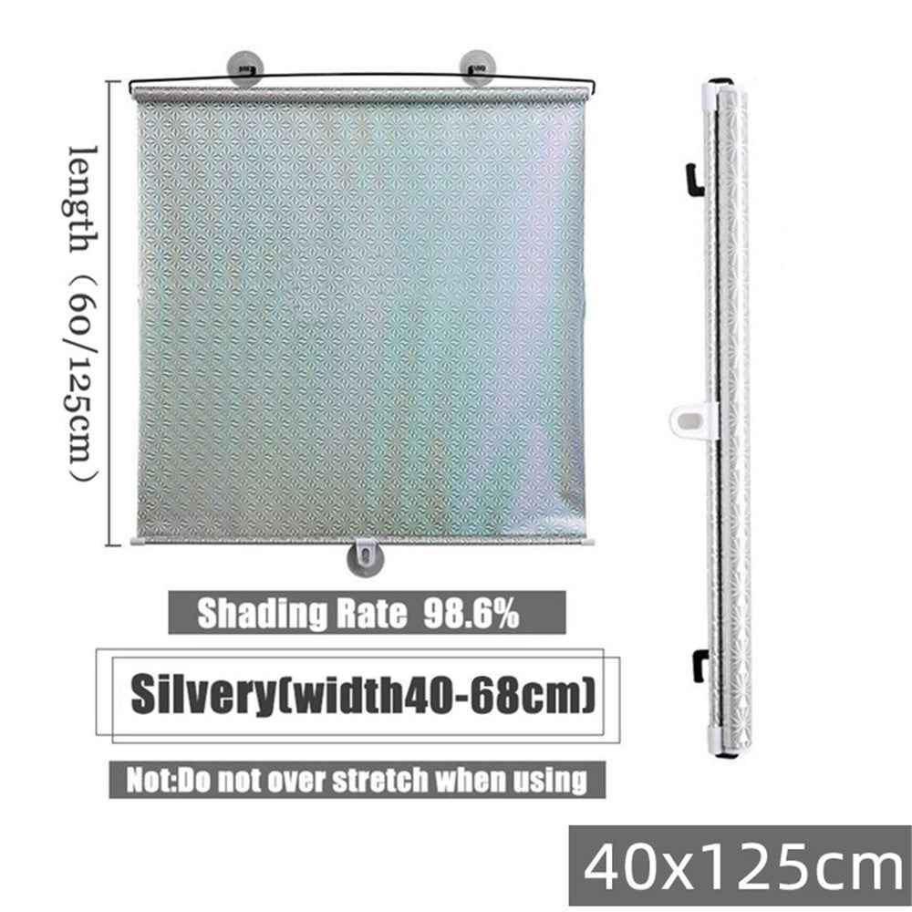 Retractable Car Sun Shade Laser Cut Side Window Sunshade for Vehicle / Home Use Mesh Sunblock - Silver / 40x1250cm