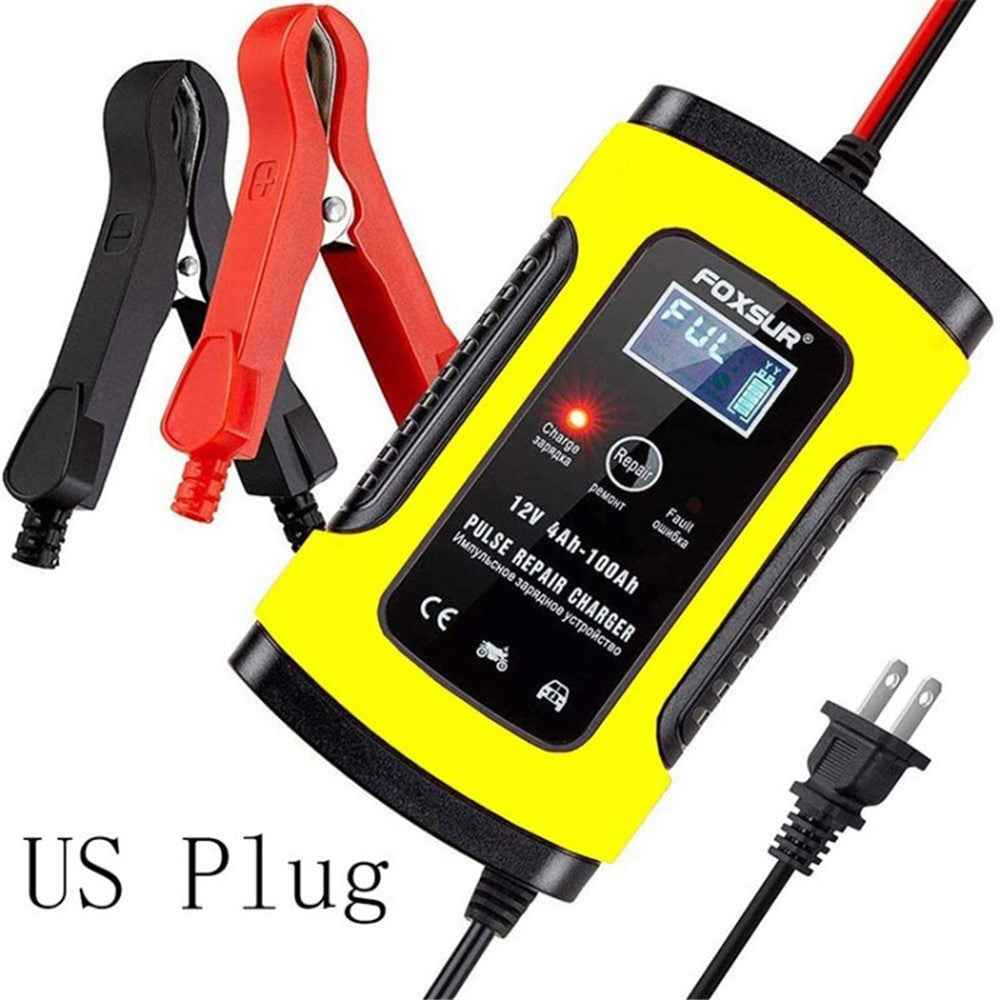 FOXSUR Universal 5A 12V Smart Battery Charger Motorcycle Car Battery Pulse Repair Charger - Yellow / US Plug