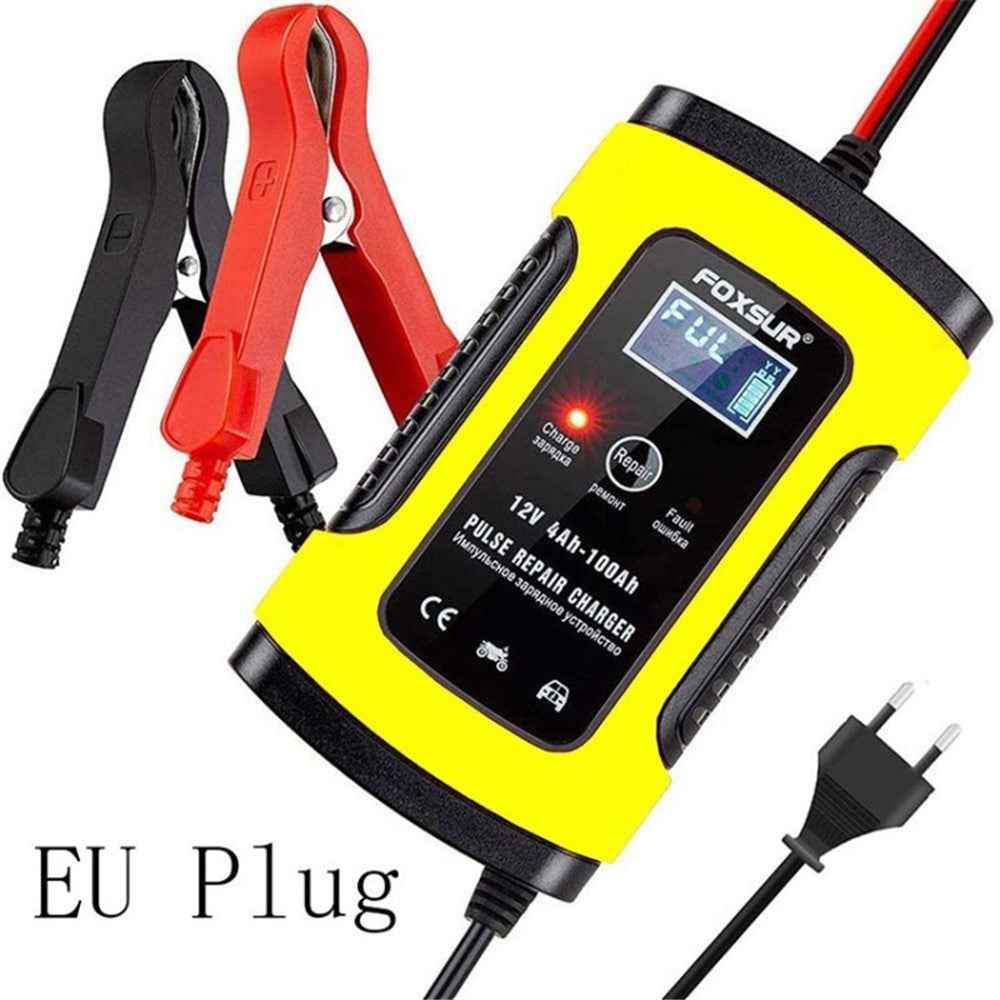 FOXSUR Universal 5A 12V Smart Battery Charger Motorcycle Car Battery Pulse Repair Charger - Yellow / EU Plug