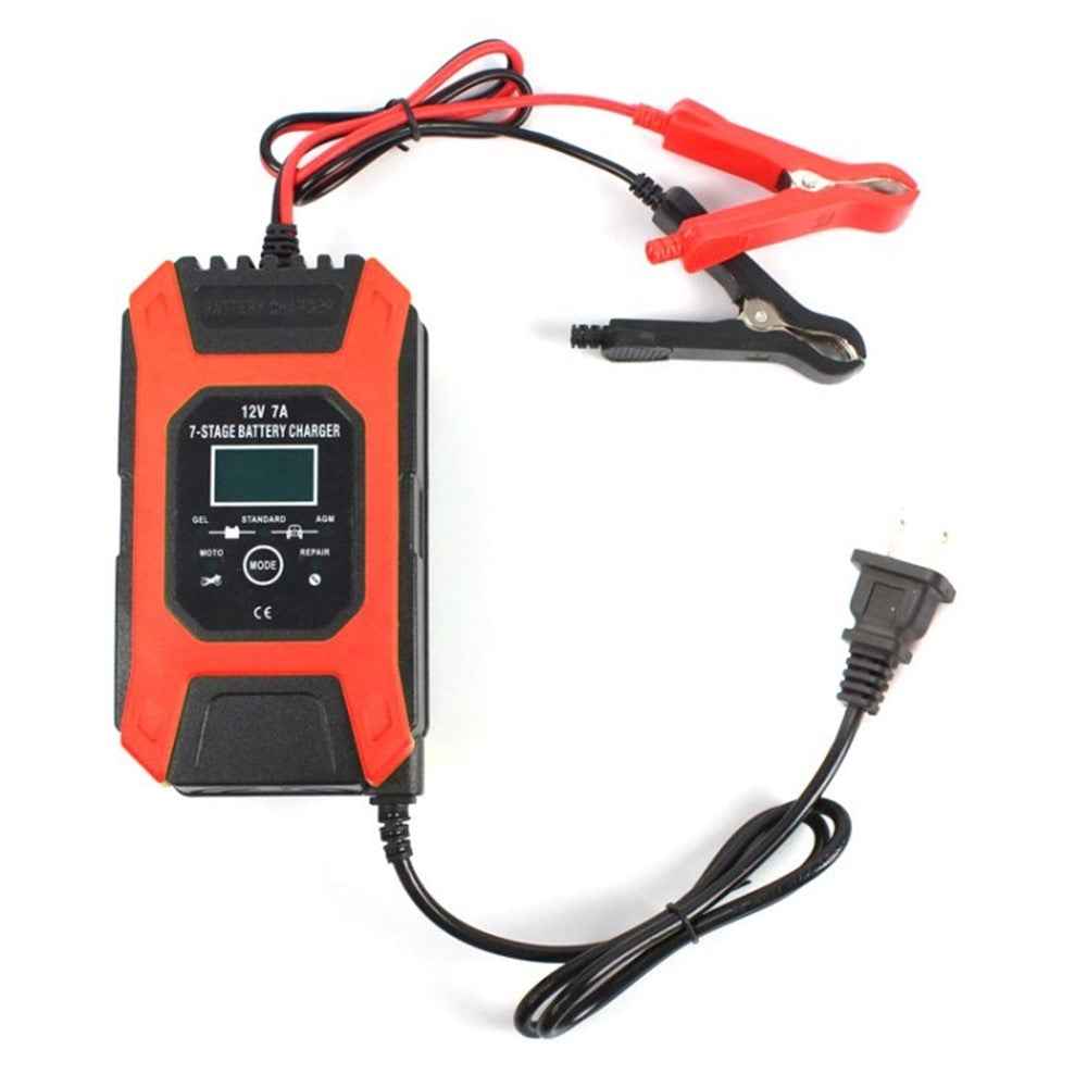 FOXSUR 12V 7A 7-Stage Battery Charger Automobile Pulse Repair Lead-Acid Battery Charger Maintainer for Car, Motorcycle - Red / US Plug