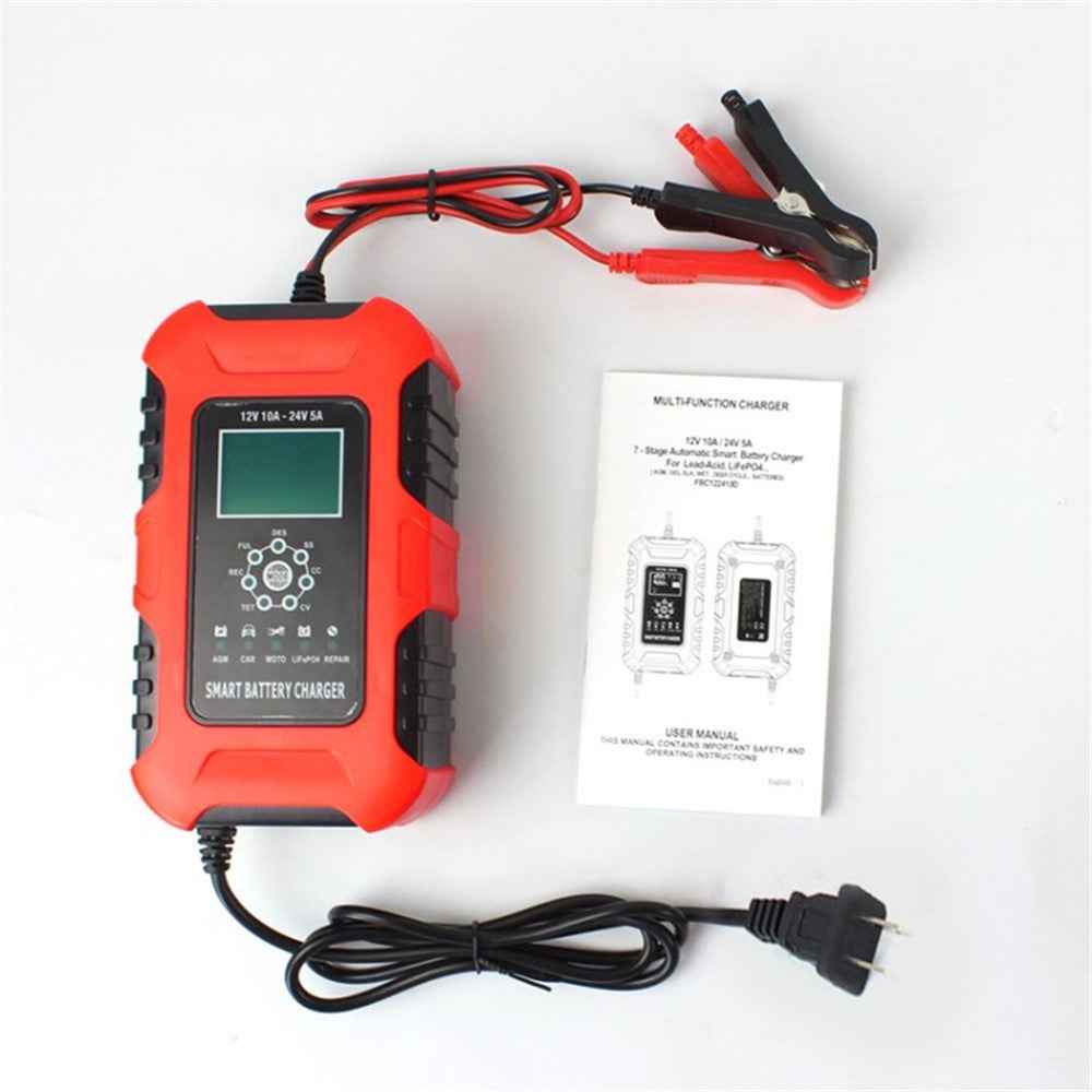 FOXSUR Car Battery Charger 12V / 10A 24V / 5A Automatic Smart Charger GEL AGM LiFePo4 Battery Charger - Red / US Plug